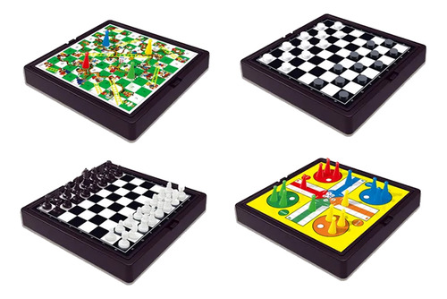 Jogo De Tabuleiro 4 Em 1 - Xadrez, Dama, Ludo E Escada