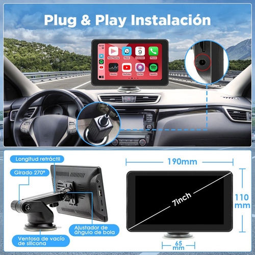 Autoestéreo Portátil Con Android Carplay 7in Para Auto Bt Fm