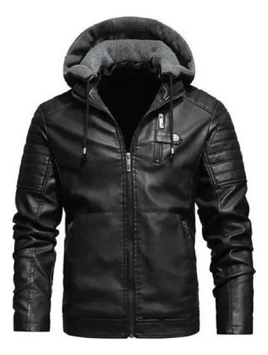 Chaqueta Biker De Hombre Con Capucha Y Forro Polar.