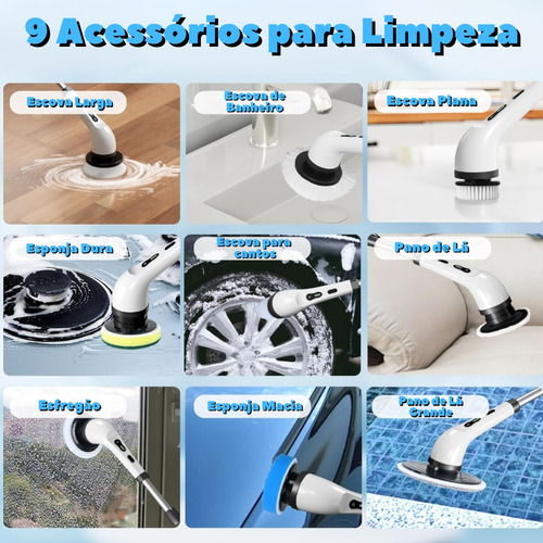 Esfregão Mop Elétrico Portátil Escova Giratória Sem Fio Cor