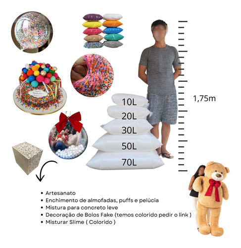 Isopor Bolinha Pérola 10l Enchimento Para Puff E Artesanato