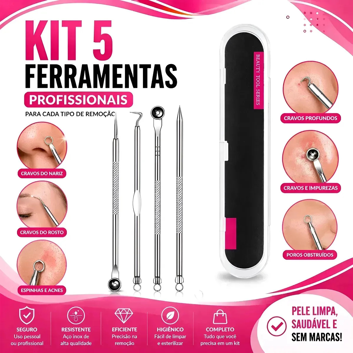 Extrator Removedor De Cravo Inox Kit C/ 4 Agulhas + Estojo
