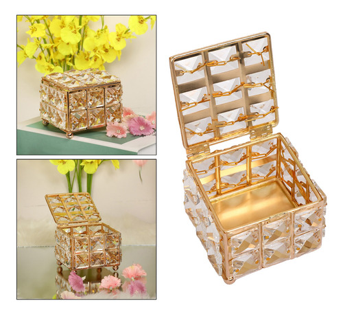Joyero De Cristal Dorado De Lujo Con Funda De Almacenamiento