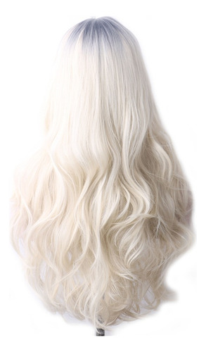 Peluca Pelo Natural Sintético Negro Blanco Largo Hair Wig