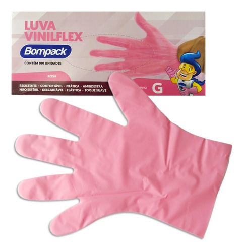 100 Luva Vinilflex Sem Pó Rosa Bompack 26038