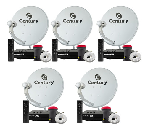 5 Kits Century Receptor Digital + Antena 60cm Lnbf Ku Cabo