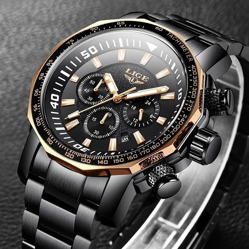 Relógio Masculino Lige 9871 Original Aço Inox Preto