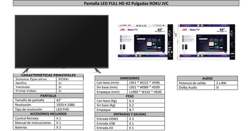 Imagen 8 de 8 de Pantalla Smart Tv Jvc Si42fr Roku Led Full Hd 42 Pulgadas