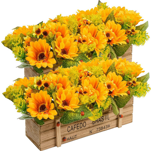 Girasol Artificial Seda Falsa Caja Madera Para Decoracion 2