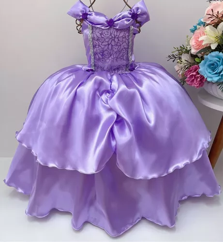 Vestido Infantil Lilás Rapunzel Princesa Sofia Aniversário Daminha