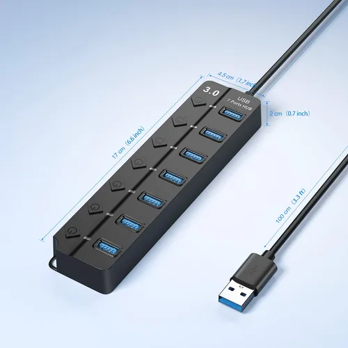 Hub Usb Onfinio 3.0 De 7 Puertos Con Interruptores Y Luces I