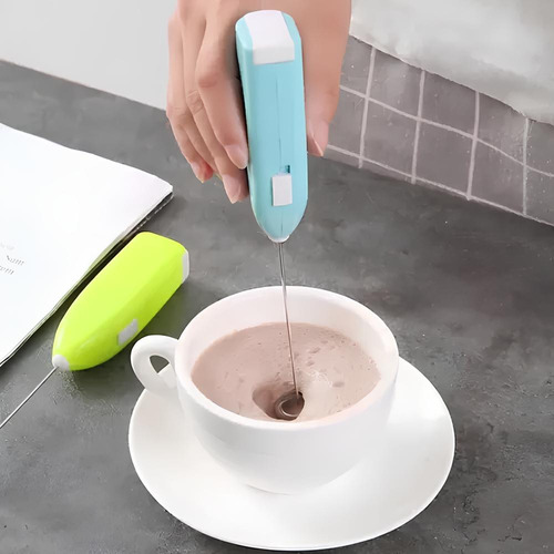 Mini Batidor A Pilas Portátil Espumador Café Leche Mezclador Celeste
