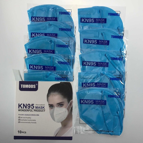 Cubrebocas Kn95 Tomods Mascarillas Certificados Caja 10 Pzs Color Azul Celeste