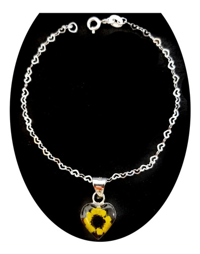 Pulsera Dije Girasol Corazón Brazalete Plata Ley 925 Pulso