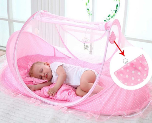 Imagen 2 de 5 de Mosquitero Cuna Portatil Bebes Colchoneta Y Almohada Puntos