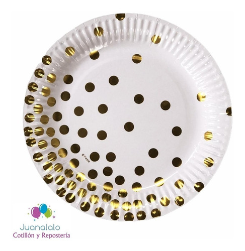 Platos Lunares Dorados  Polipapel 17 Cm X 6 U. Cotillon 