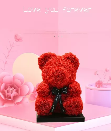12 Regalo del Día de San Valentín, rosa roja de 25cm, oso de peluche, flor  rosa, decoración Artificial, regalos de Navidad, regalo de San Valentín