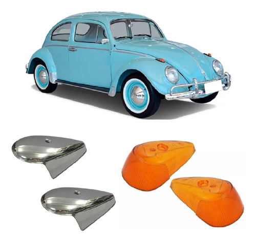 Par Lente Laranja Seta Lanterna Capa Cromada Metal Fusca 85