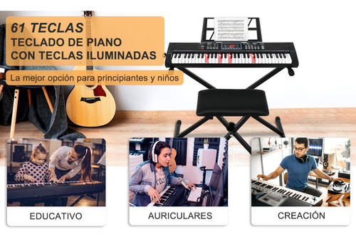 Piano Teclado Musical Para Principiantes 61 Teclas Con Atril