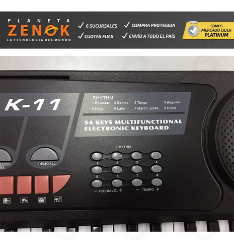 Imagen 8 de 10 de Teclado Musical Organo Piano K-11 54 Teclas Efecto Microfono