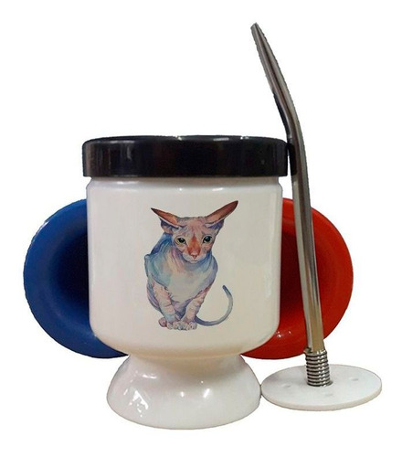 Mate Plastico Gato Sphynx Dibujo Pintura Art