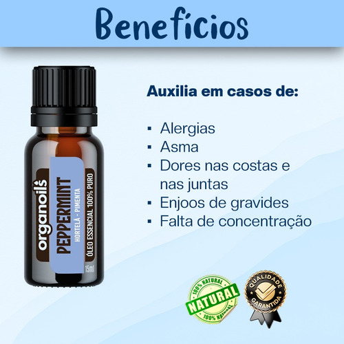 Óleo Essencial Peppermint 100% Puro 15ml Organoils