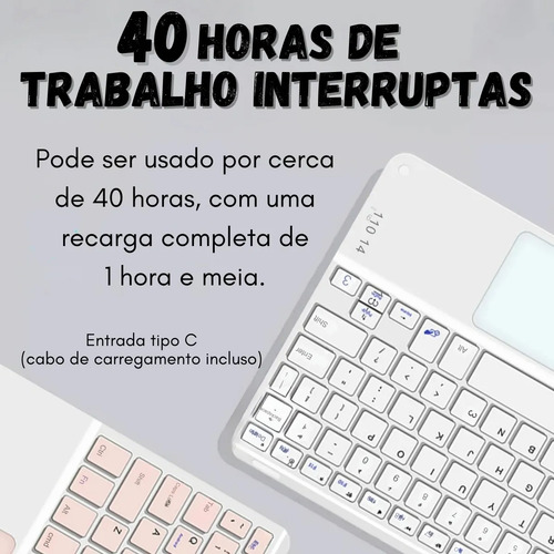 Teclado Touch Para Galaxy Tab S6 S7 Lite A8 A9 Ipad 6 7 8 9 Branco