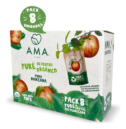 Pack 8 Purés Manzana Compota De Fruta Orgánica