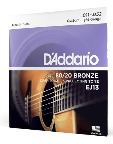 Encordado D'addario Ej13 Custom Ligth Para Guitarra Acustica