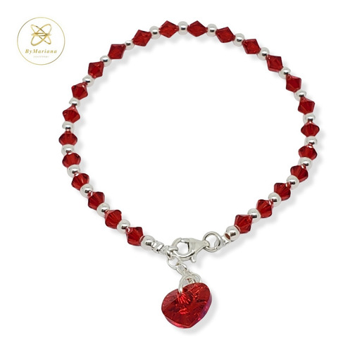 Imagen 2 de 7 de Pulsera Plata Cristal Swa Ch Cristal Rojo Con Corazon