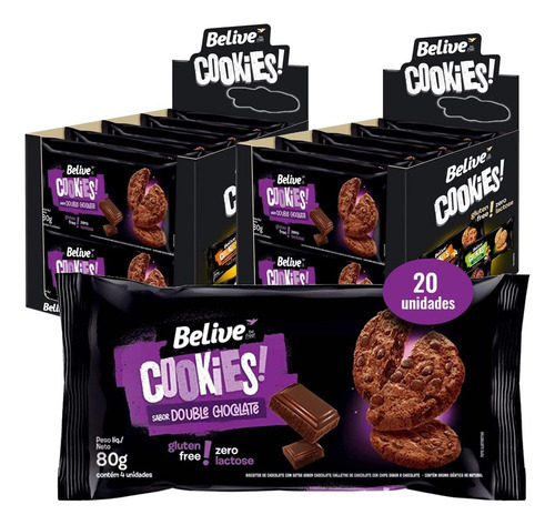 Cookie Belive Double Chocolate 80g 20 Pacotes