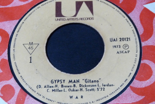 Jch- War Gypsy Man Gitano 45 Rpm Rock