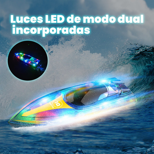 Barco Mando A Distancia Con Luz Led Azul 3 Baterías 15km/h