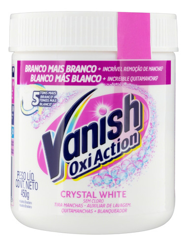 Tira manchas branqueador Vanish Oxi Action Crystal White Roupas Brancas  em pó pote 450 g