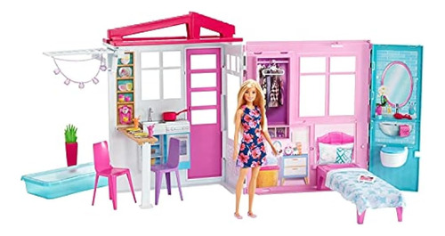 Muñeca Barbie Y Casa De Muñecas, Juego Portátil De 1 Piso Co