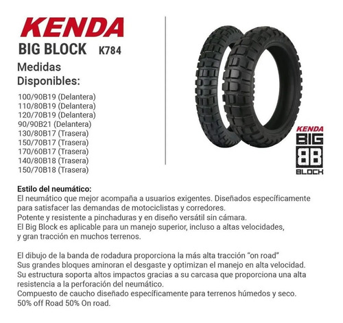 Cubierta Kenda Big block K784 100/90/19 57s M+s Qpg Mxparts
