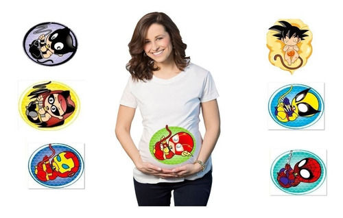 Bata Materna Bebe Camiseta Blanca Superheroes Baby Shower