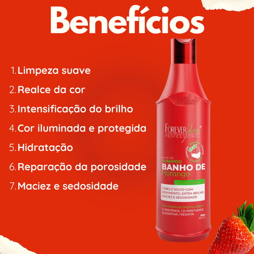 Kit Shampoo, Condicionador, Máscara 1kg Morango Forever Liss