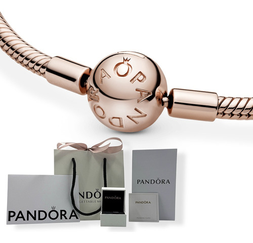 Brazalete Pandora Serpiente Baño Oro Rosa, Cierre Redondo,og Plateado 19 Cm