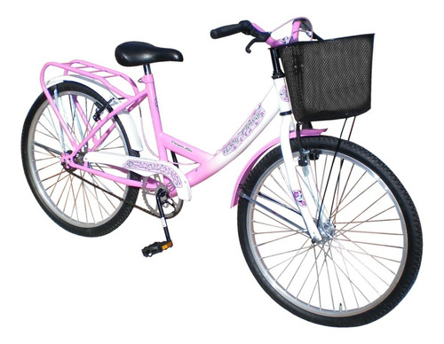Bicicleta playera femenina Danger Paseo Lady Flowers R24 1v frenos v-brakes color rosa/blanco con pie de apoyo  