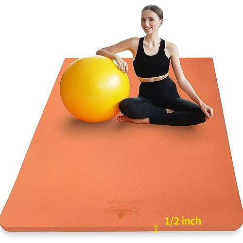 Tapete De Yoga Tpe Grande De 6'x4'x1/2  Extra Grueso, T...