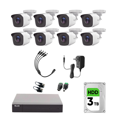 Hilook Kit De Camaras De Seguridad Video Vigilancia + Disco Duro 3tb Modelo Kit8bp-plus-sc+3tb 8 Cámaras Cctv Bala 1mp 720p Vision Nocturna Compatible Con App Hik-connect