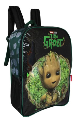 Mochila Costas Infantil Guardiões Da Galáxia Groot Verde Cor Preto Desenho do tecido Grooth