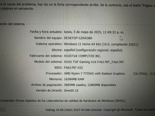 Laptop Asus Tuf Gaming Ryzen 7 256gb Ssd Nvidia Gtx1650 Negro (Usado)