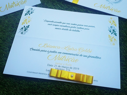 Imagem 2 de 3 de Kit 20 Convites - Formatura Nutrição - Amarelo - Curso