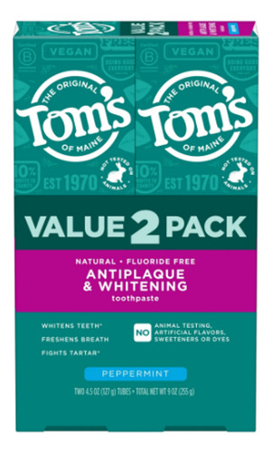 Tom's Of Maine Pasta Dental Sin Fluor, Blanqueadora 2-2pack