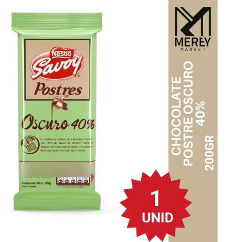 Chocolate Savoy Postre 40% 200gr. Mereymarket