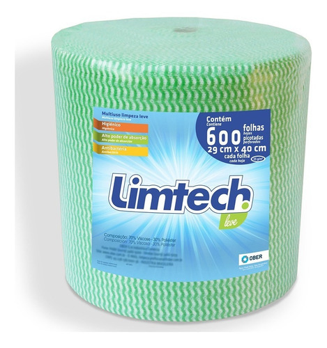 Pano Multiuso Limtech - 29cm X 240m - 600 Folhas - Verde Cor Verde