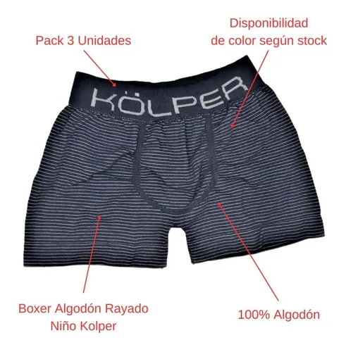 Pack X3 Boxer Algod n Rayado Ni o Kolper A 3800 T 4 Al 16