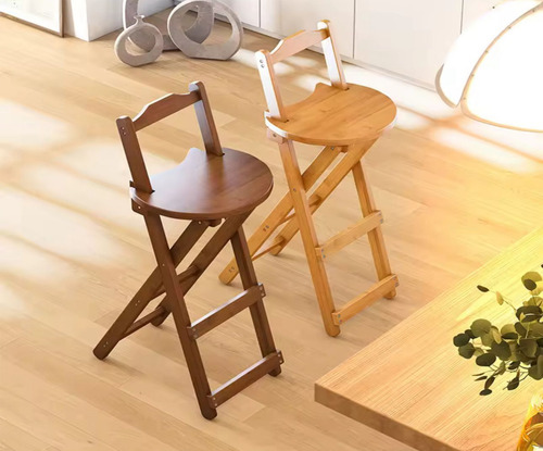 Banqueta Taburete De Bar Plegable De Madera Mate Marrón Claro